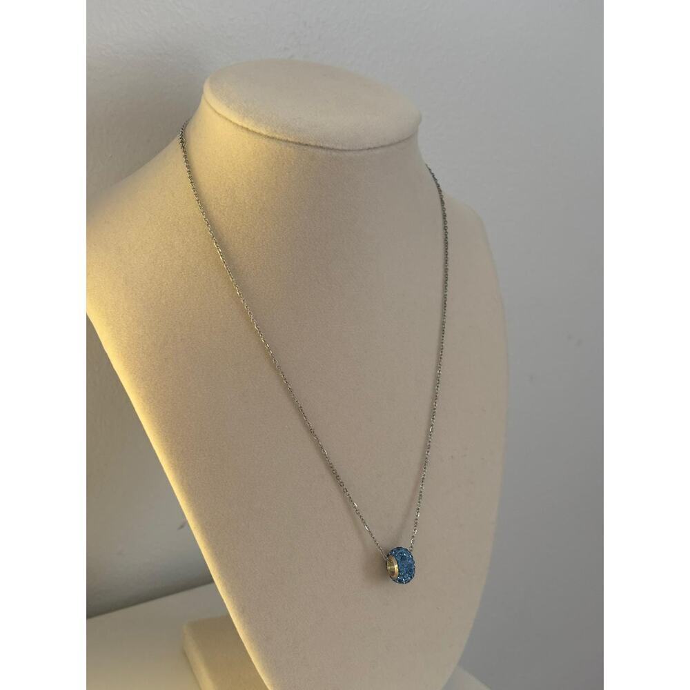 Blue Crystal Charm Necklace Silver Chain Dainty Minimal Pendant Gift - Picture 4 of 6